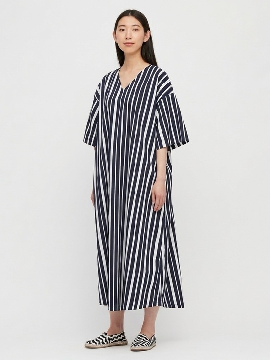 Marimekko Dresses & Skirts - Marimekko x Uniqlo Striped Oversized Kaftan Midi Dress Size Medium Rare Capsule